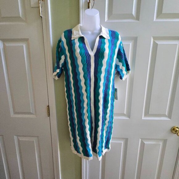 NWT Tuckernuck Hyacinth House Aqua Wavy Sammie Mini Dress Size Small - Picture 3 of 11